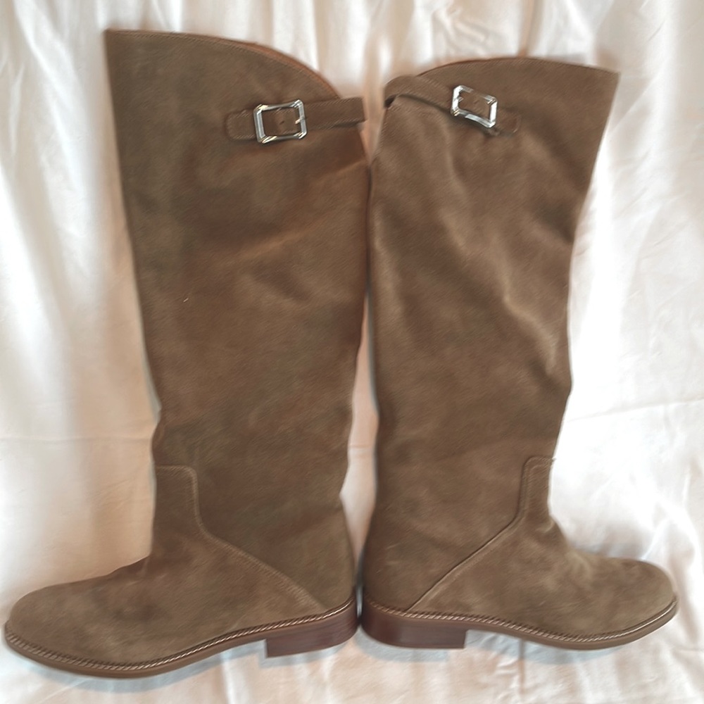 FRANCO SARTO Tall Tan Suede Equestrian Boot. Side Zip. Size 11